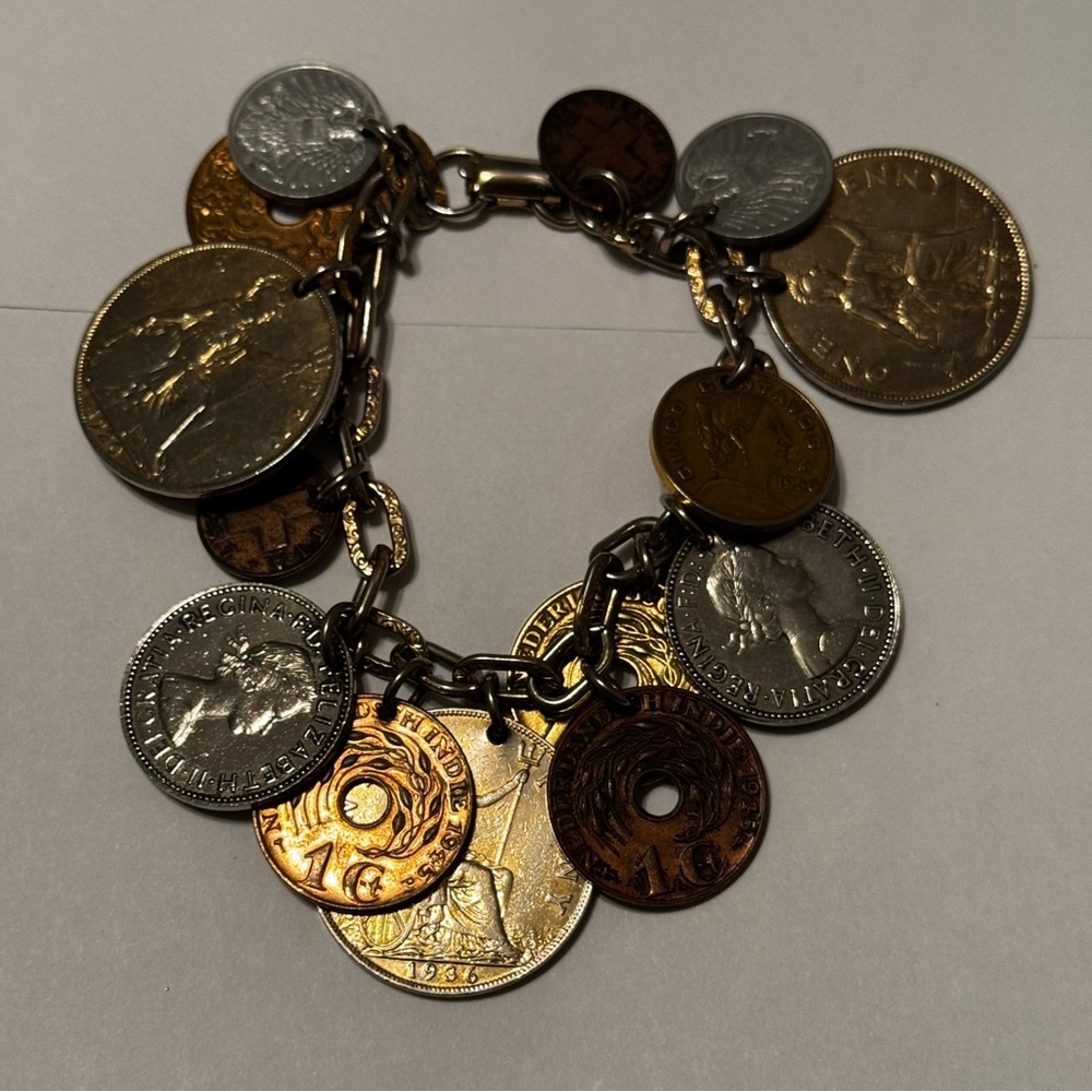 Vintage International Coin Charm Bracelet